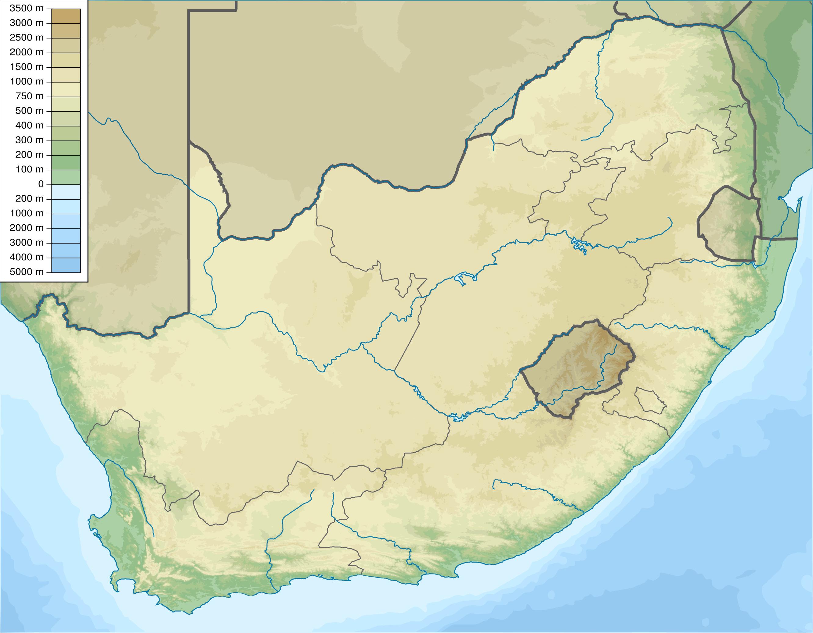 Geographical Map Of South Africa Topography And Physical Features Of